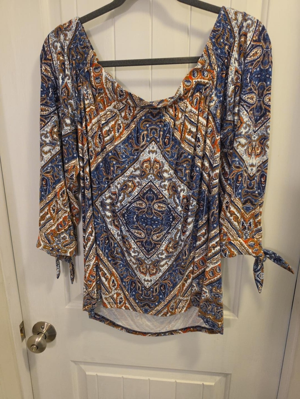 Daniel Rainn Paisley Tie-Sleeve Boho Tunic Top Size M